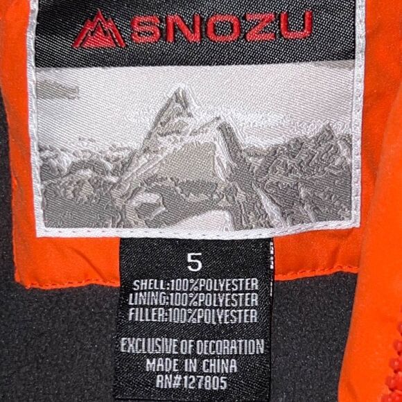 Youth Snozu Orange & Gray Puffer Jacket Size 5 - Picture 5 of 5